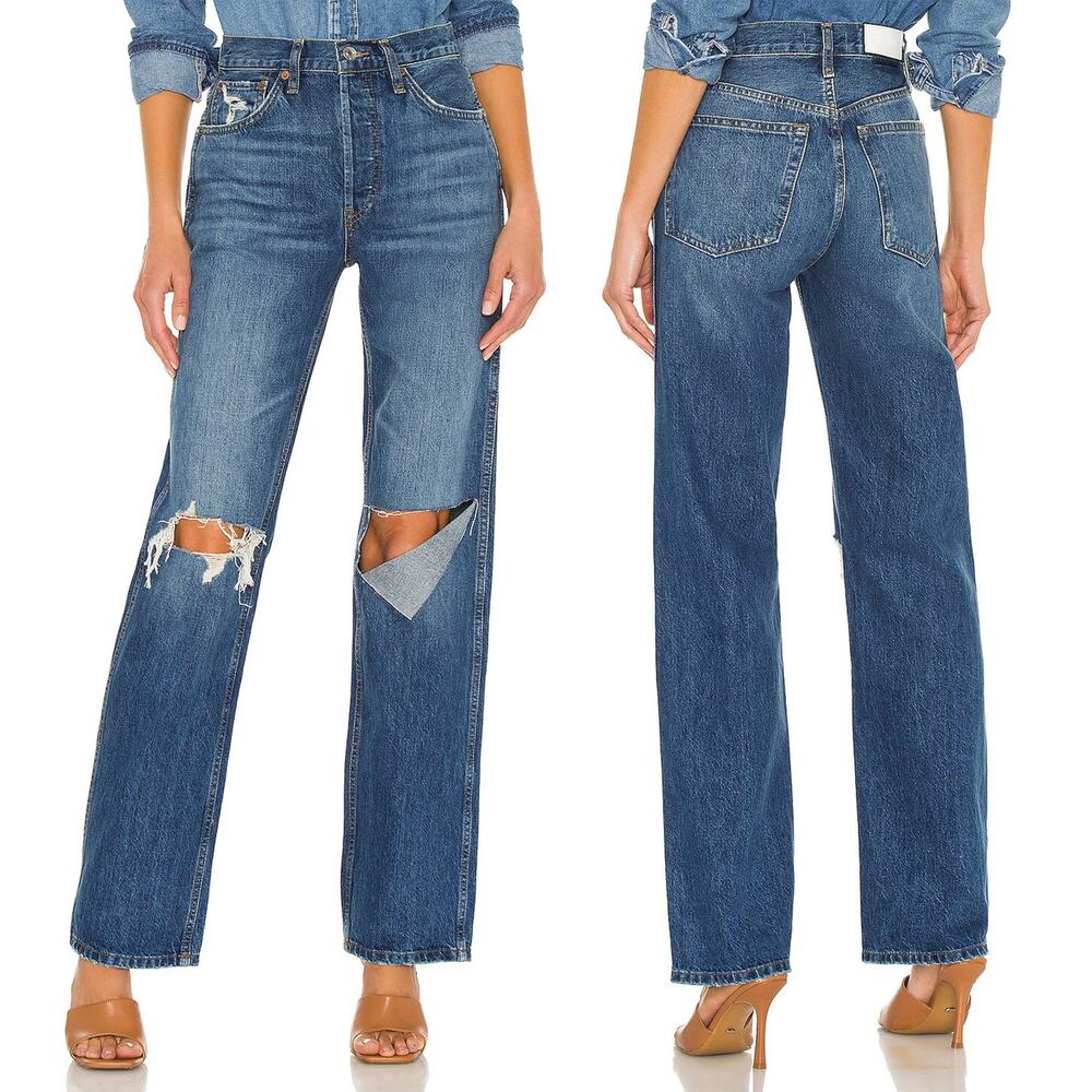 RE/DONE High Rise Loose Jeans Women’s Size 24 Vintage Indigo Destroy Distressed